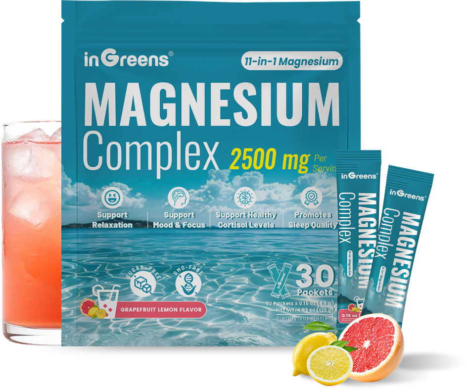 inGreens 11-in-1 Magnesium Complex Powder – Grapefruit Lemon, 30 Servings
