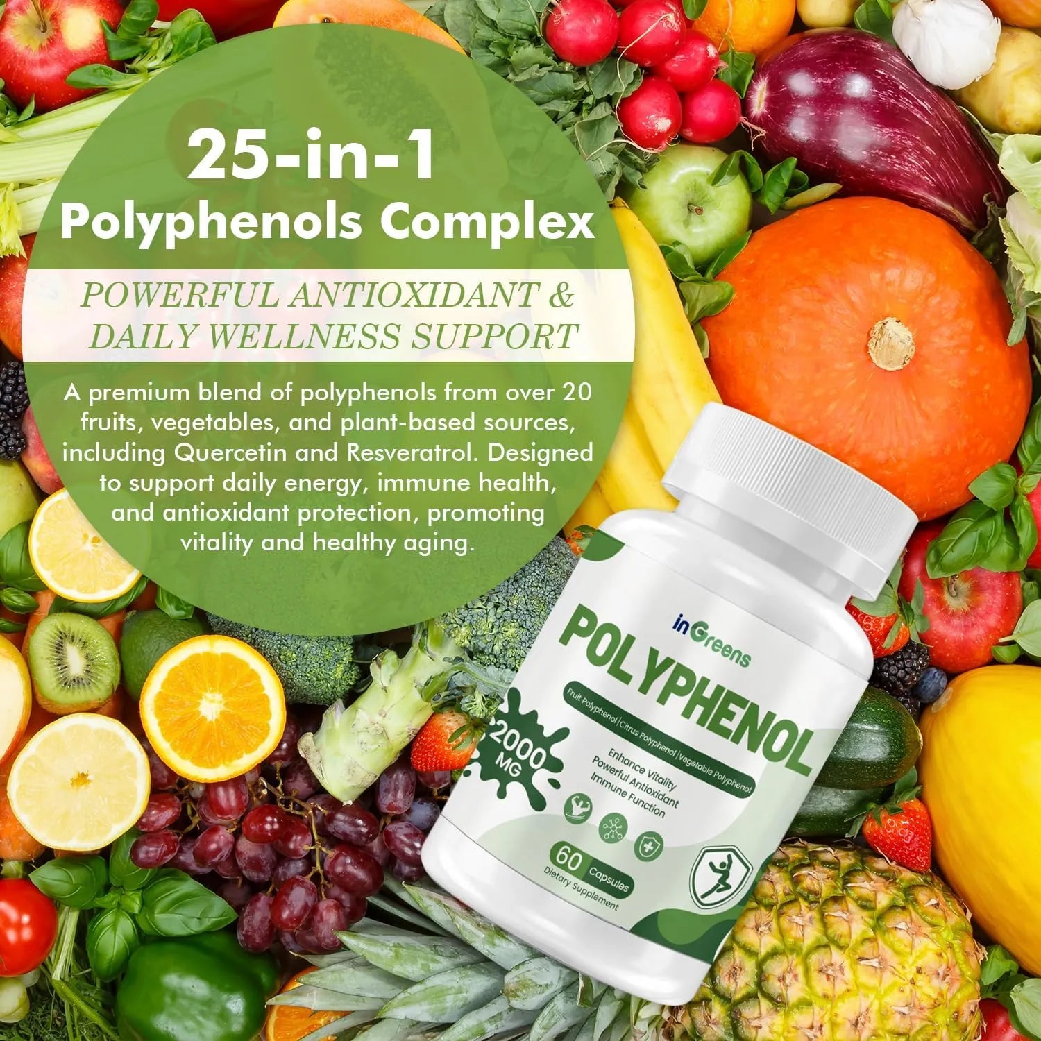 inGreens 25-in-1 Polyphenols 2000mg – Quercetin, Resveratrol & Plant-Based Antioxidants