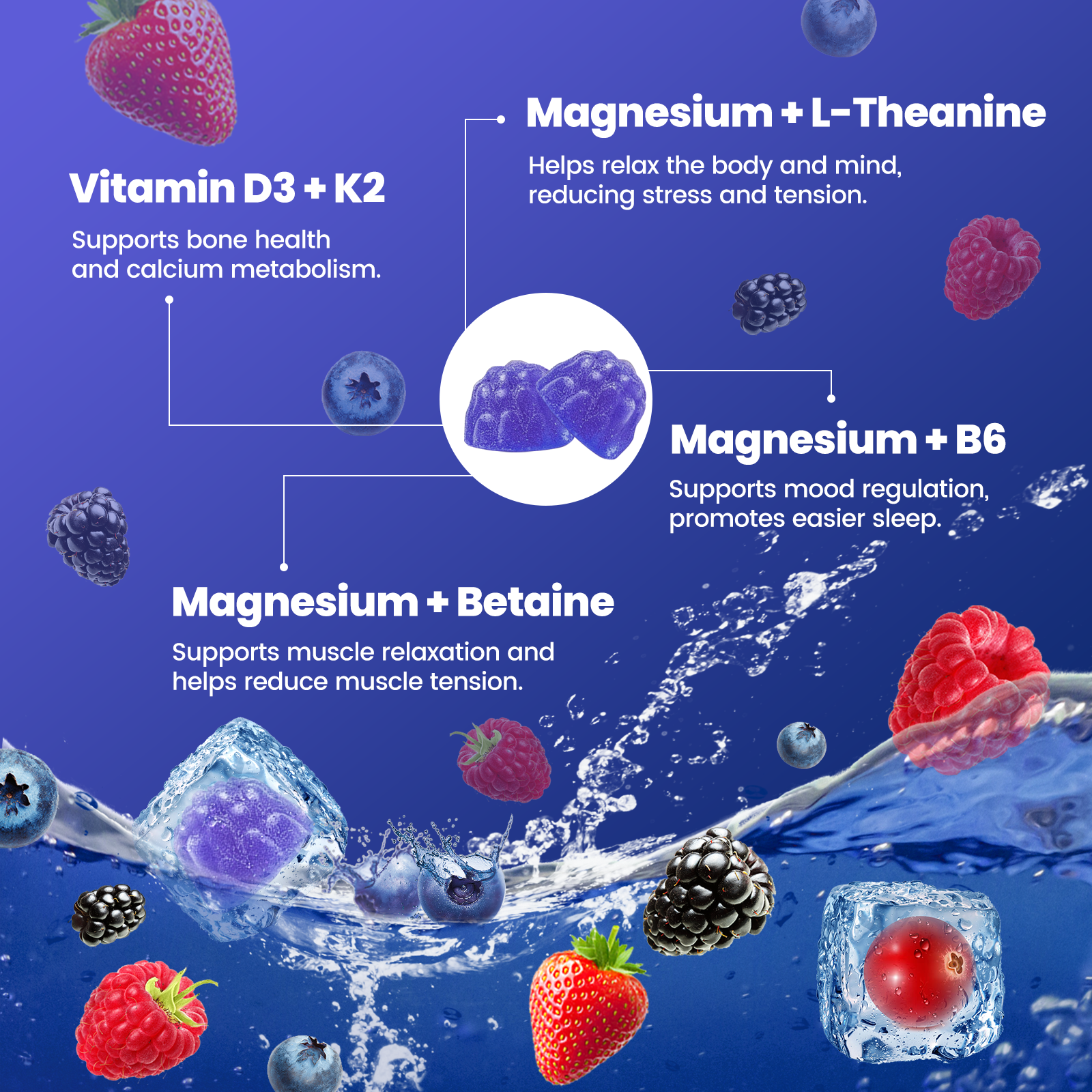 inGreens Magnesium Glycinate Gummies 6-in-1 | Magnesium 141mg, L-Theanine 200mg, B6, D3, K2 & Betaine | 120 Gummies (60 Servings) | Sleep, Stress Relief & Focus
