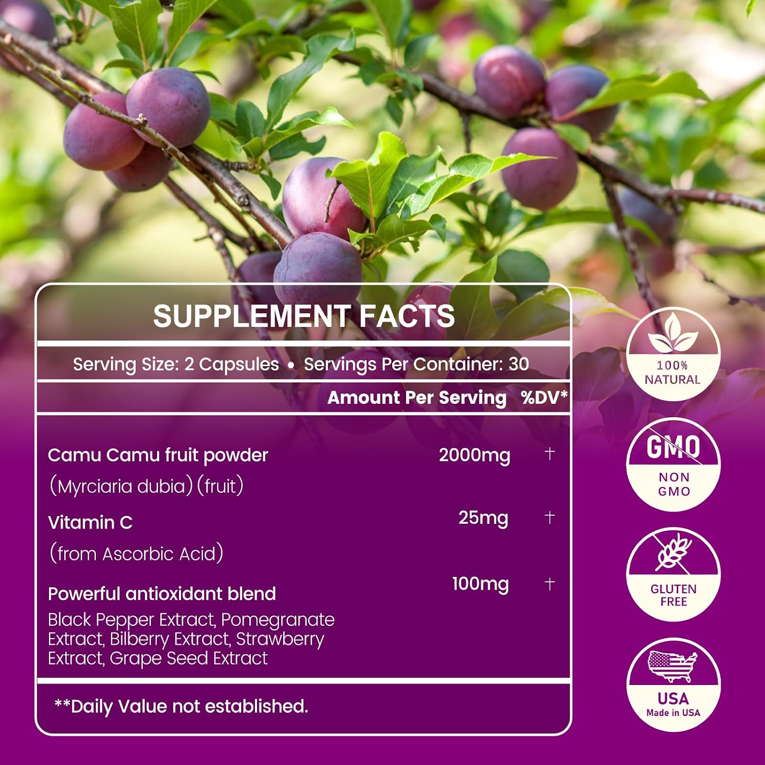 inGreens Camu Camu 2000mg Capsules – Natural Vitamin C & Antioxidant Support – Immune & Skin Health Formula – 60 Capsules