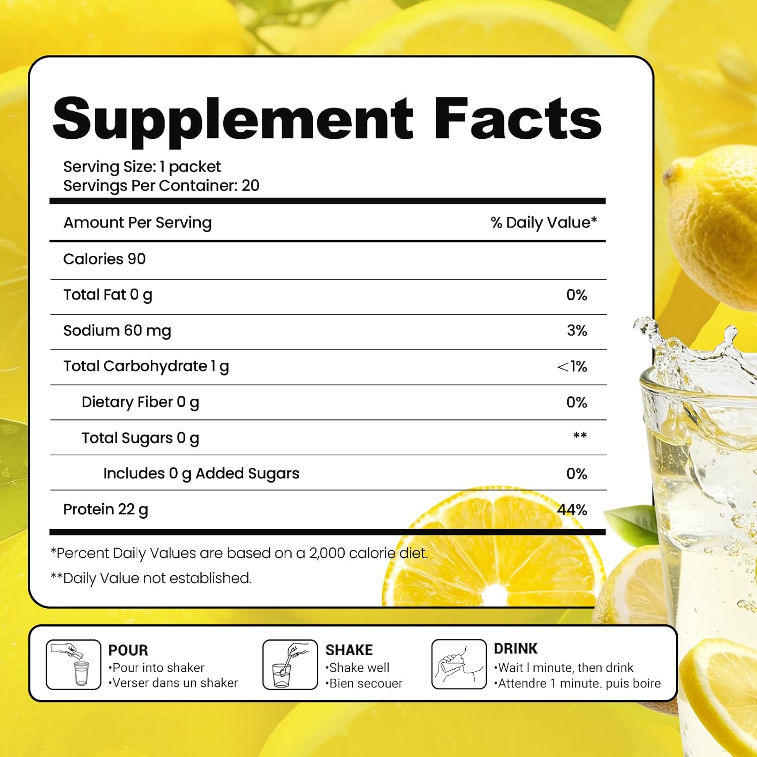 inGreens Clear Protein Isolate Powder - Lemon Flavor | 22g Protein, Sugar Free, 90 Calories - 20 Single Serve Packets