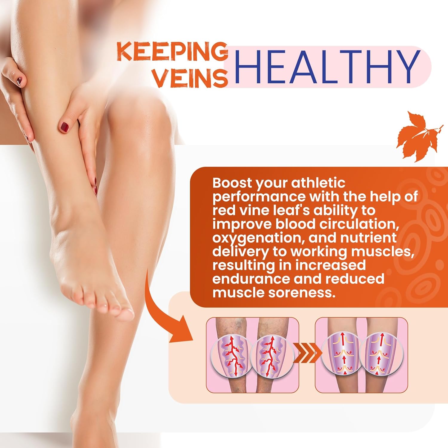 Red Vine Leaf Extract 1700mg & Horse Chestnut Extract Supplements, Supports Vein, Skin Health, Circulation for Legs