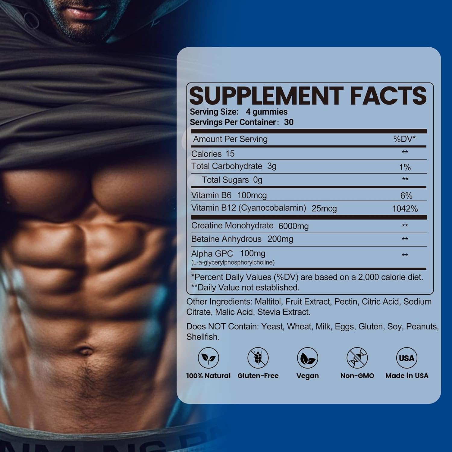 Creatine Monohydrate Gummies 6g for Men & Women 120 Count