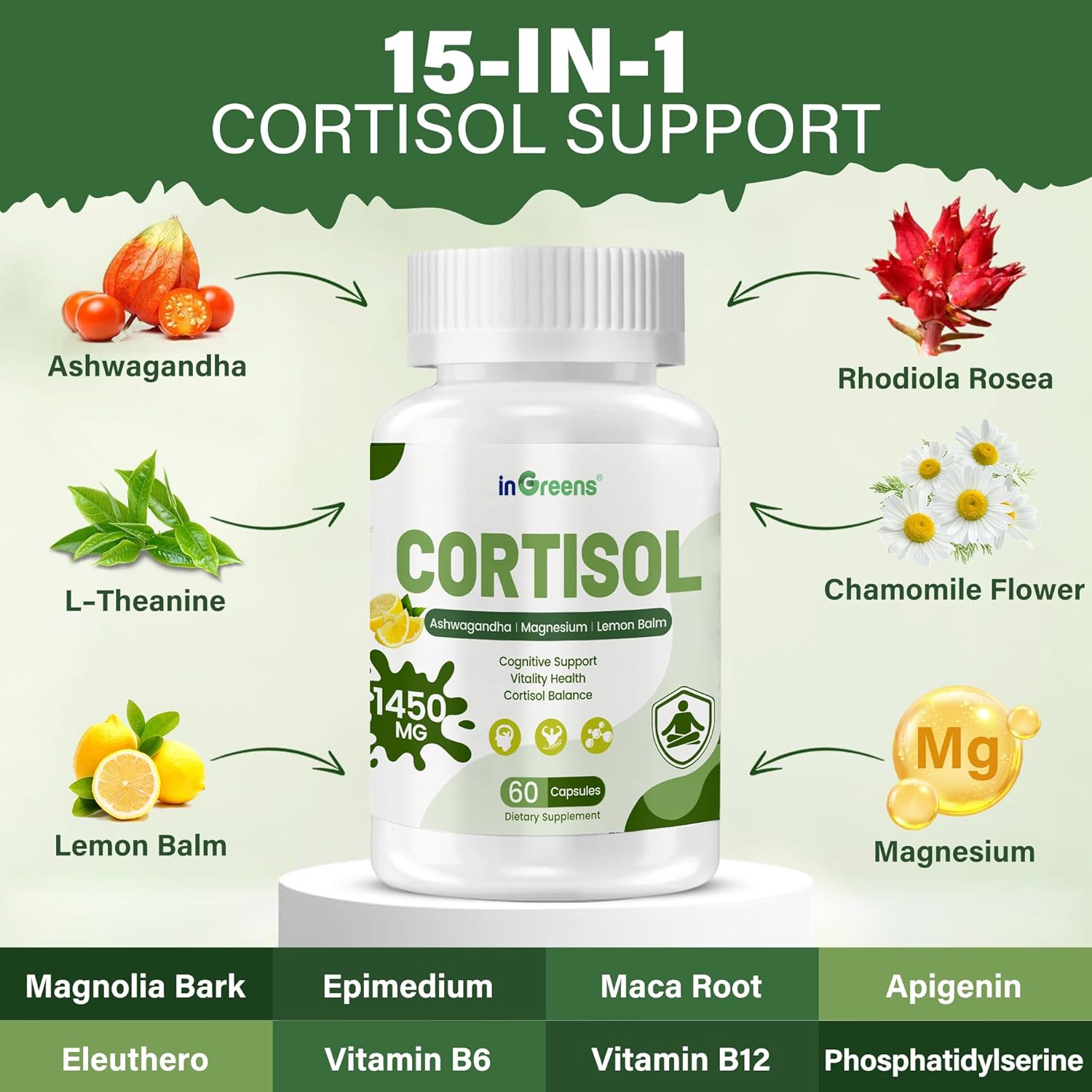 Cortisol Supplement, 15-in-1 Cortisol Manager with Ashwagandha, L-Theanine & Magnesium, Supports Cortisol Health, Relaxation & Restful Sleep