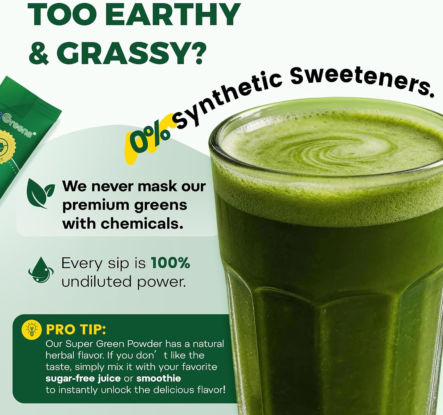 inGreens Super Greens Powder - Natural Flavor | with Collagen, Probiotics, Spirulina, Chlorella - 0 Sugar, 30 Packets