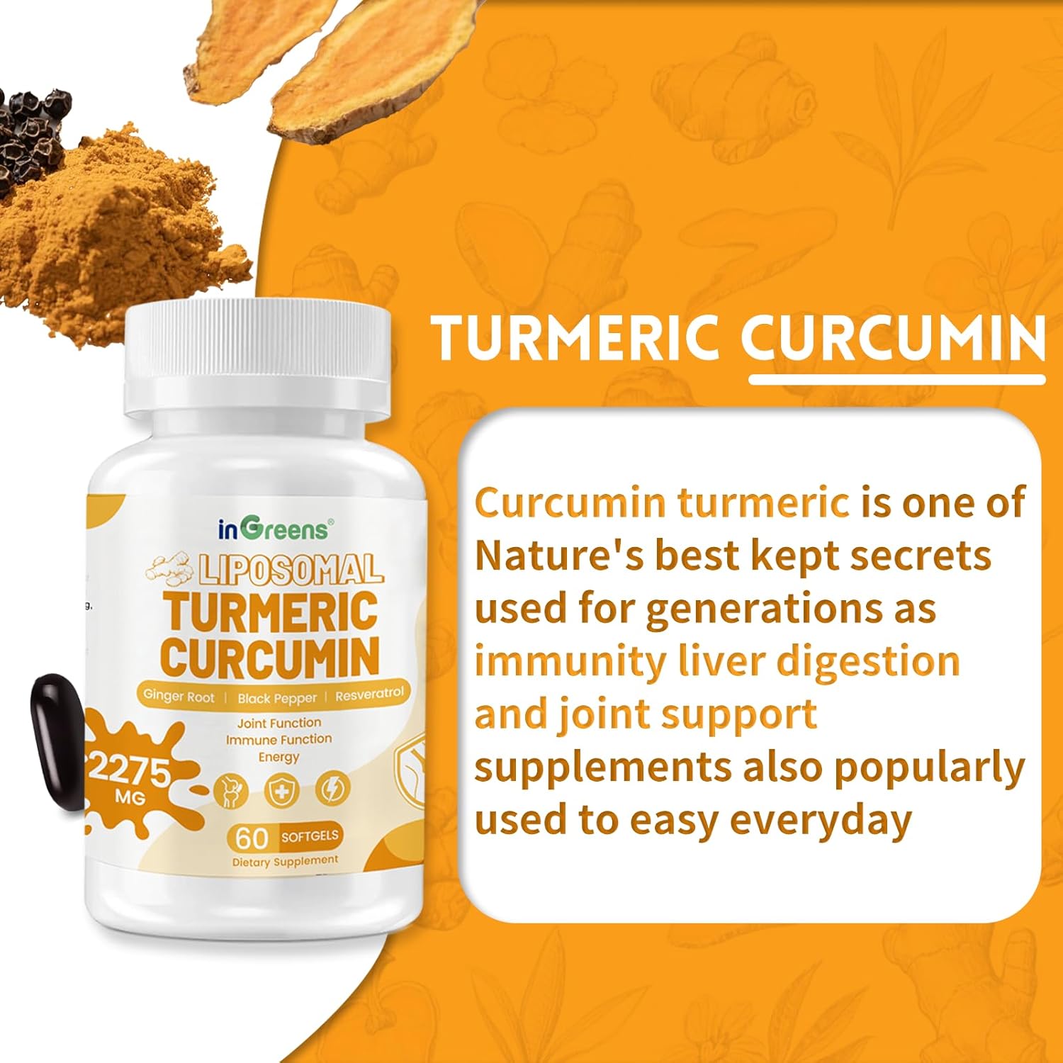 Turmeric Supplement 2275mg, 95% Curcumin, Liposomal Curcumin for Best Absorption, Curcumin Supplement for Joint Support