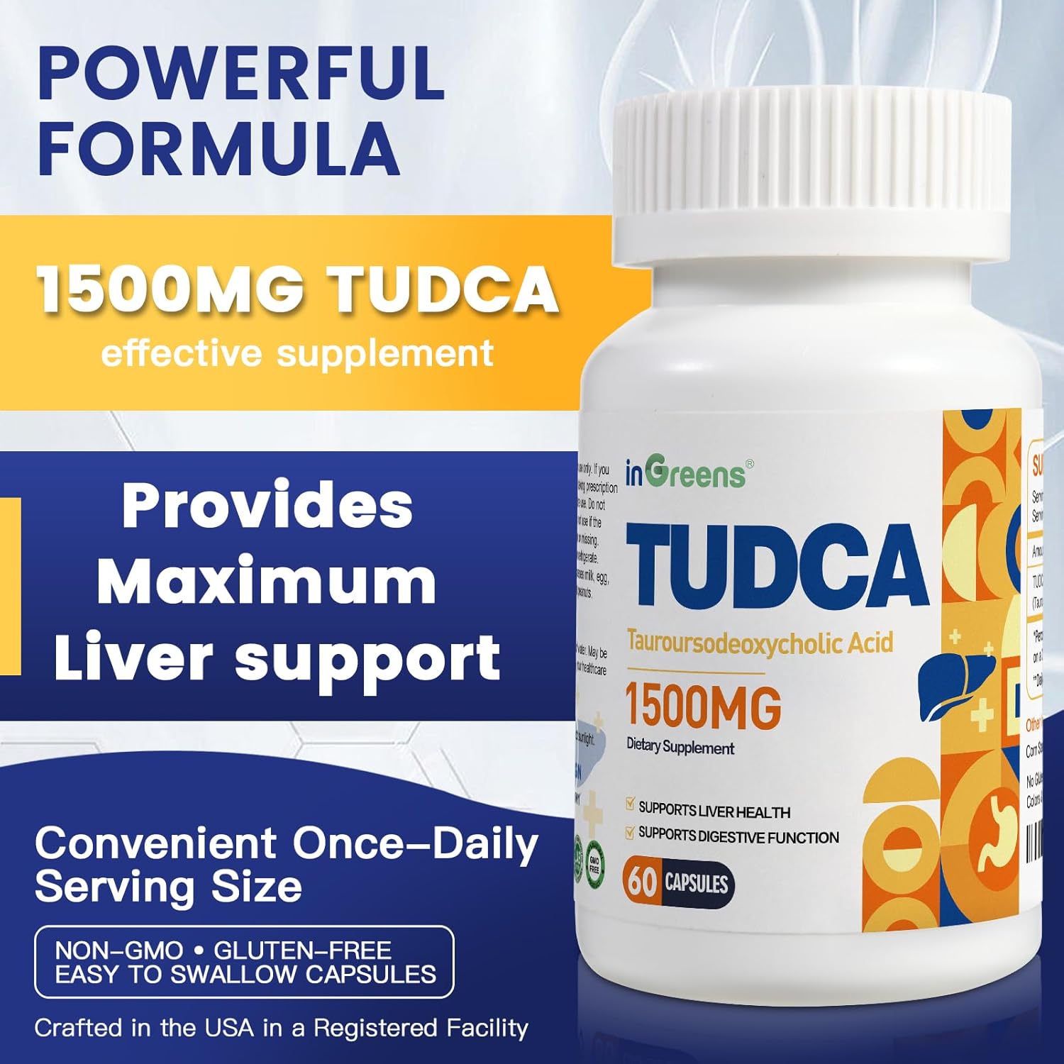 TUDCA 1500mg Bile Salts Supplement | Liver Detox & Digestive Support | Non-GMO | inGreens
