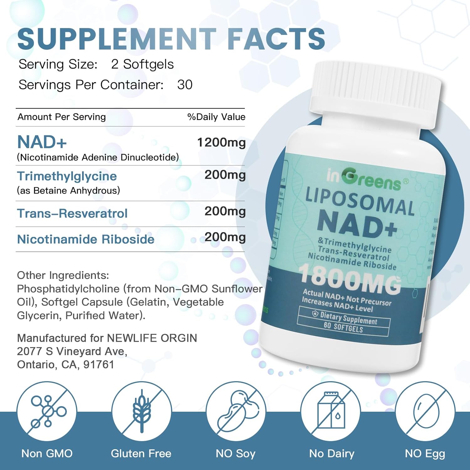 Liposomal NAD+ Supplement 1800 mg with Nicotinamide Riboside