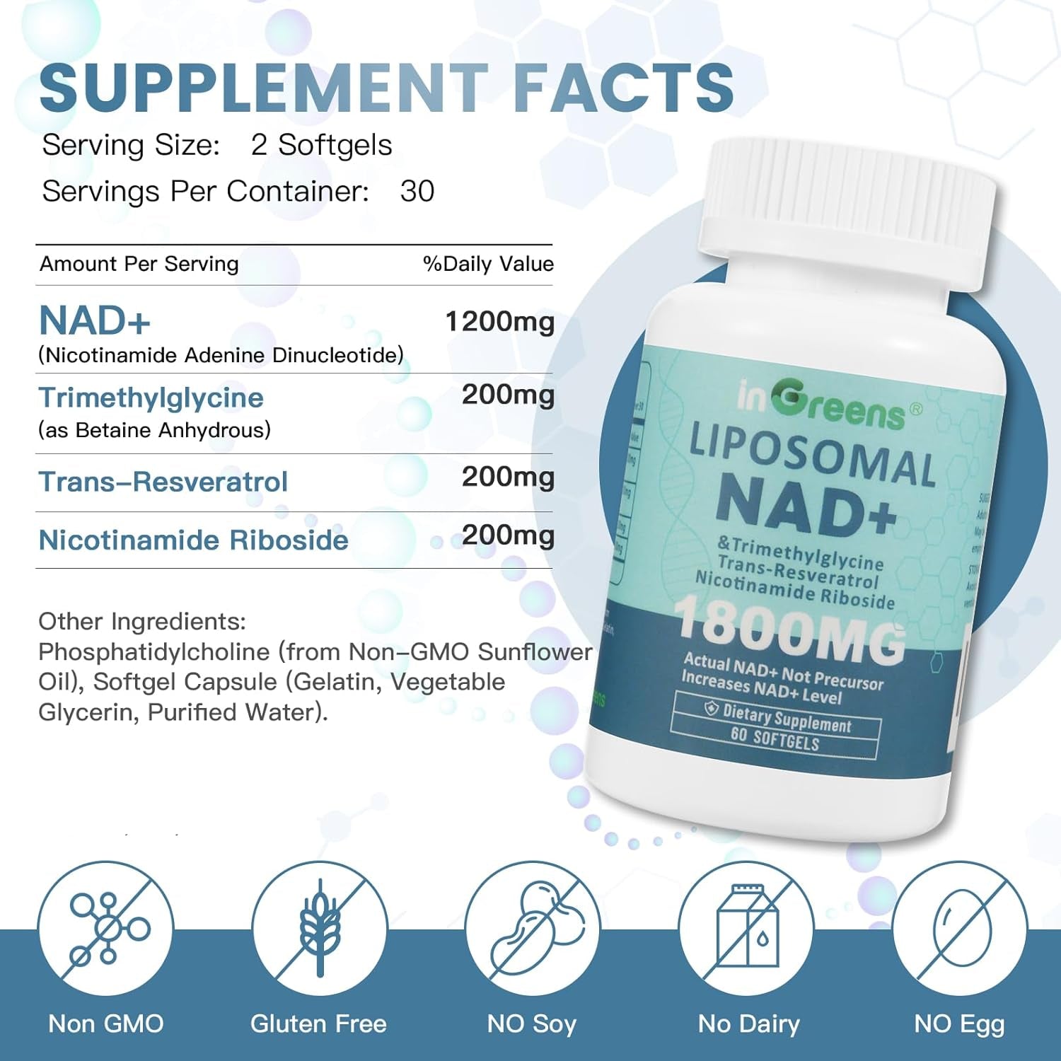 Liposomal NAD+ 1800mg — with Nicotinamide Riboside & Resveratrol