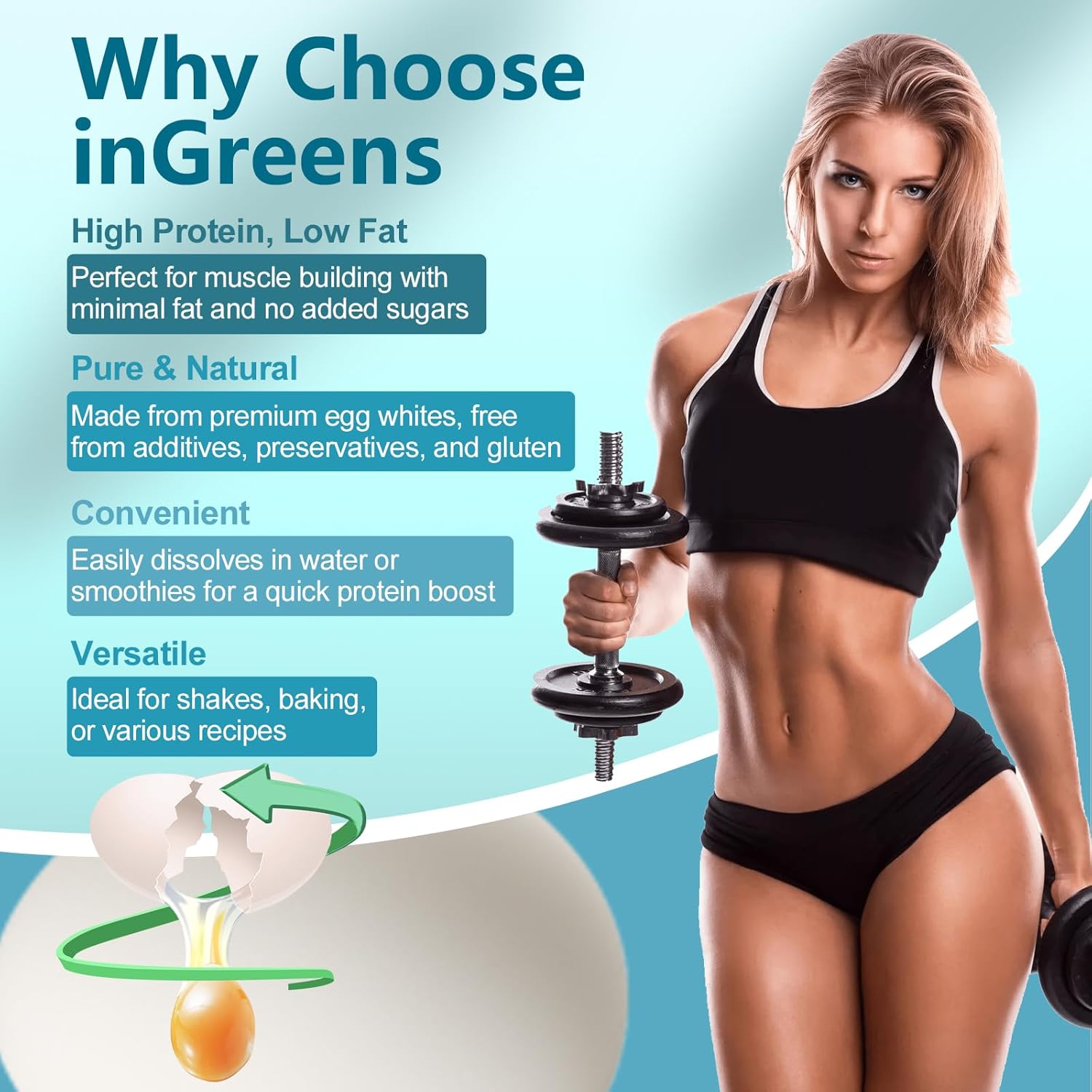 inGreens Dried Egg White Protein Powder - Unflavored | 10oz, Gluten-Free, Non-GMO, Soy-Free - Versatile for Baking & Cooking