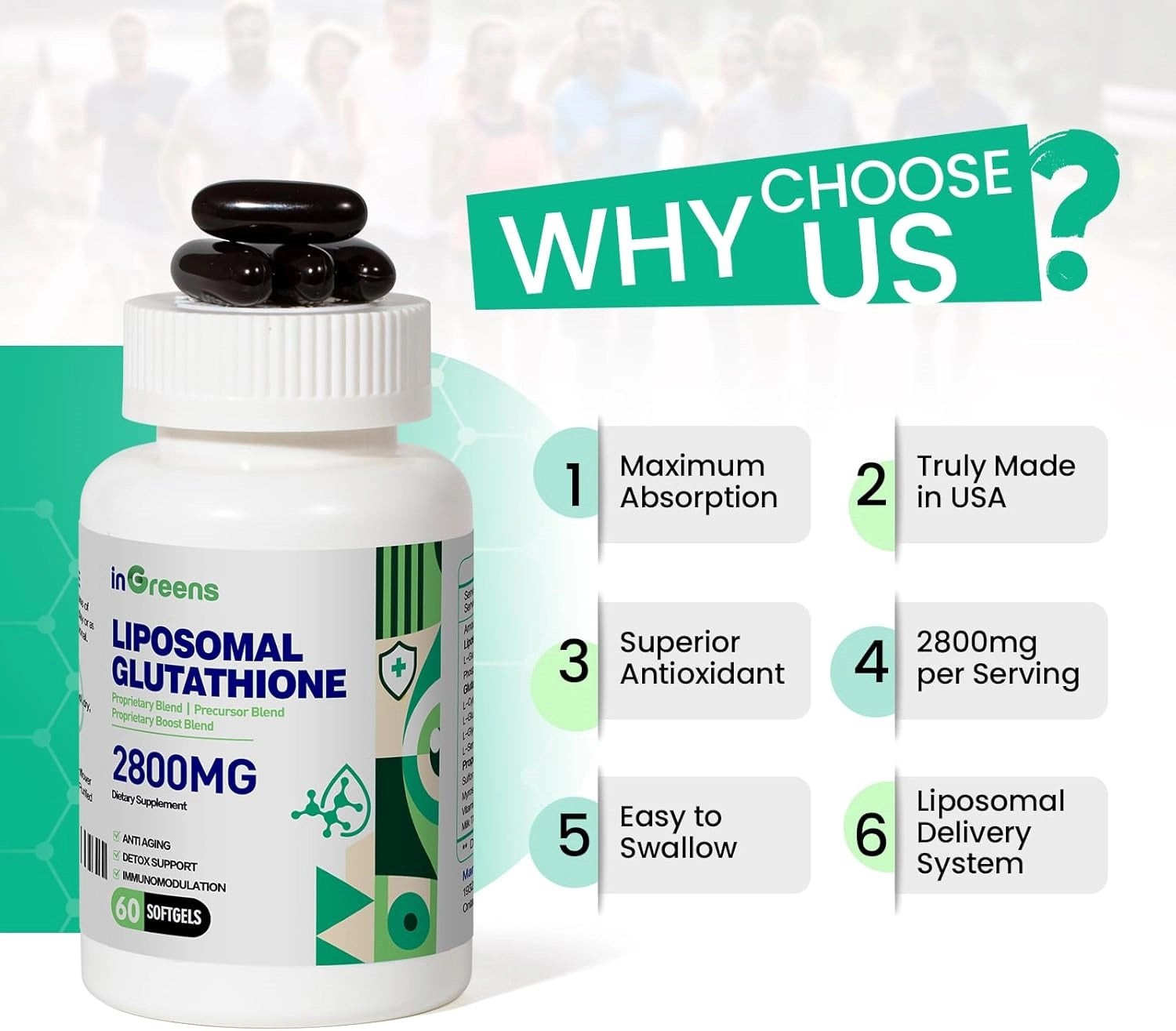 inGreens Liposomal Glutathione 2800mg – Reduced Glutathione, Advanced Absorption