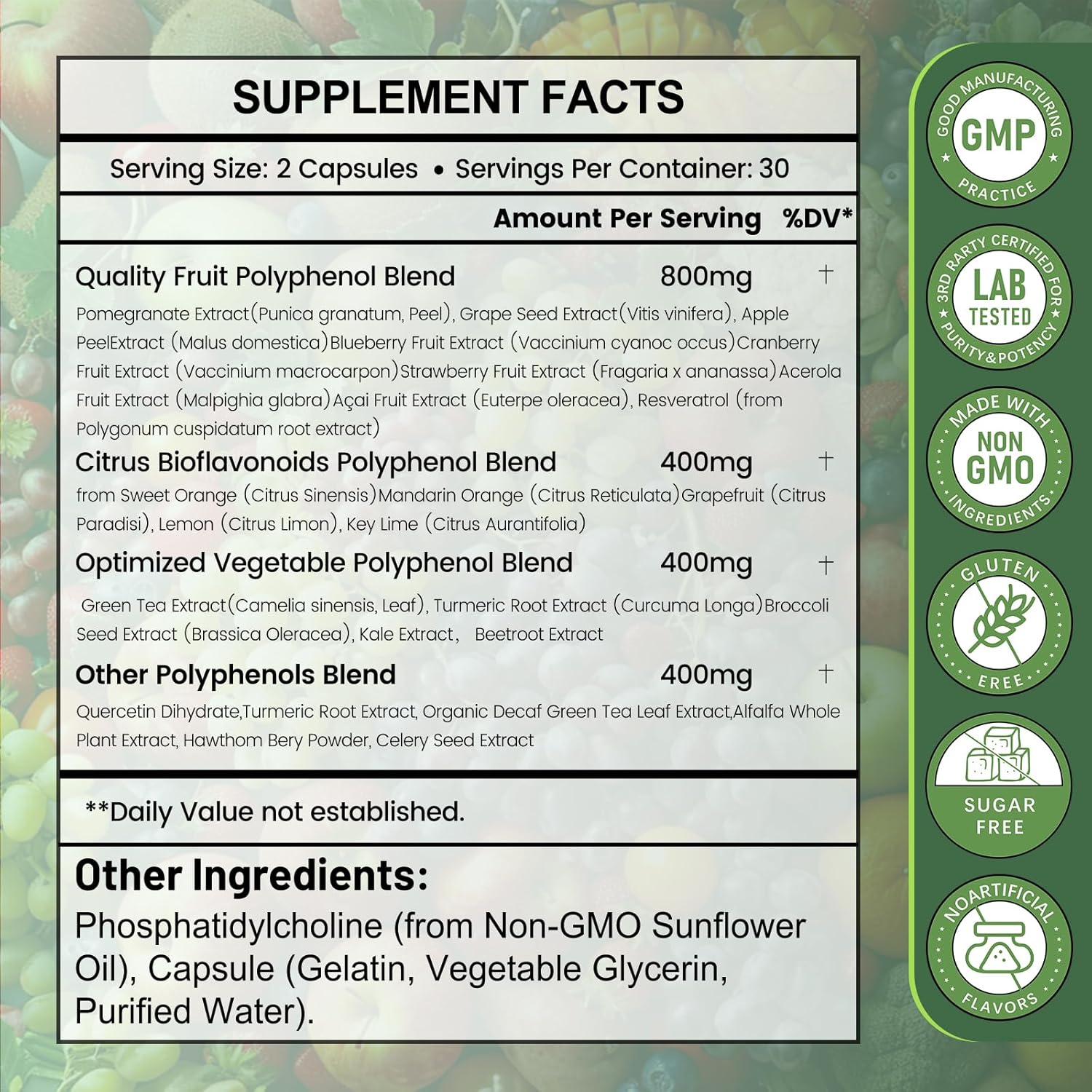 25-in-1 Polyphenols Supplement, 2000MG Powerful Antioxidants & Polyphenol for Age Defense, Polyphenol Superfood, Quercetin, Resveratrol, Plant-Based & Energy, Immune Support