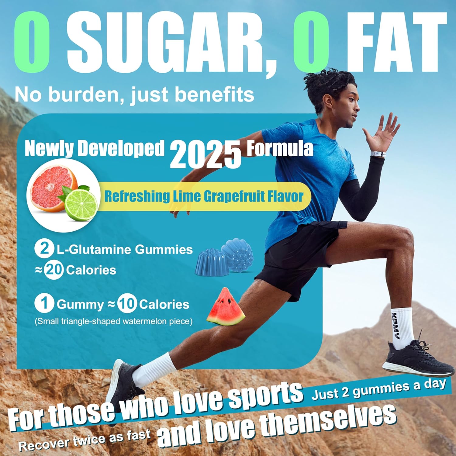 L-Glutamine Gummies 1000mg - with BCAA, Potassium, Magnesium & Vitamin C | Muscle Recovery & Endurance Support for Men & Women - Lime Grapefruit, 240 Count - by inGreens