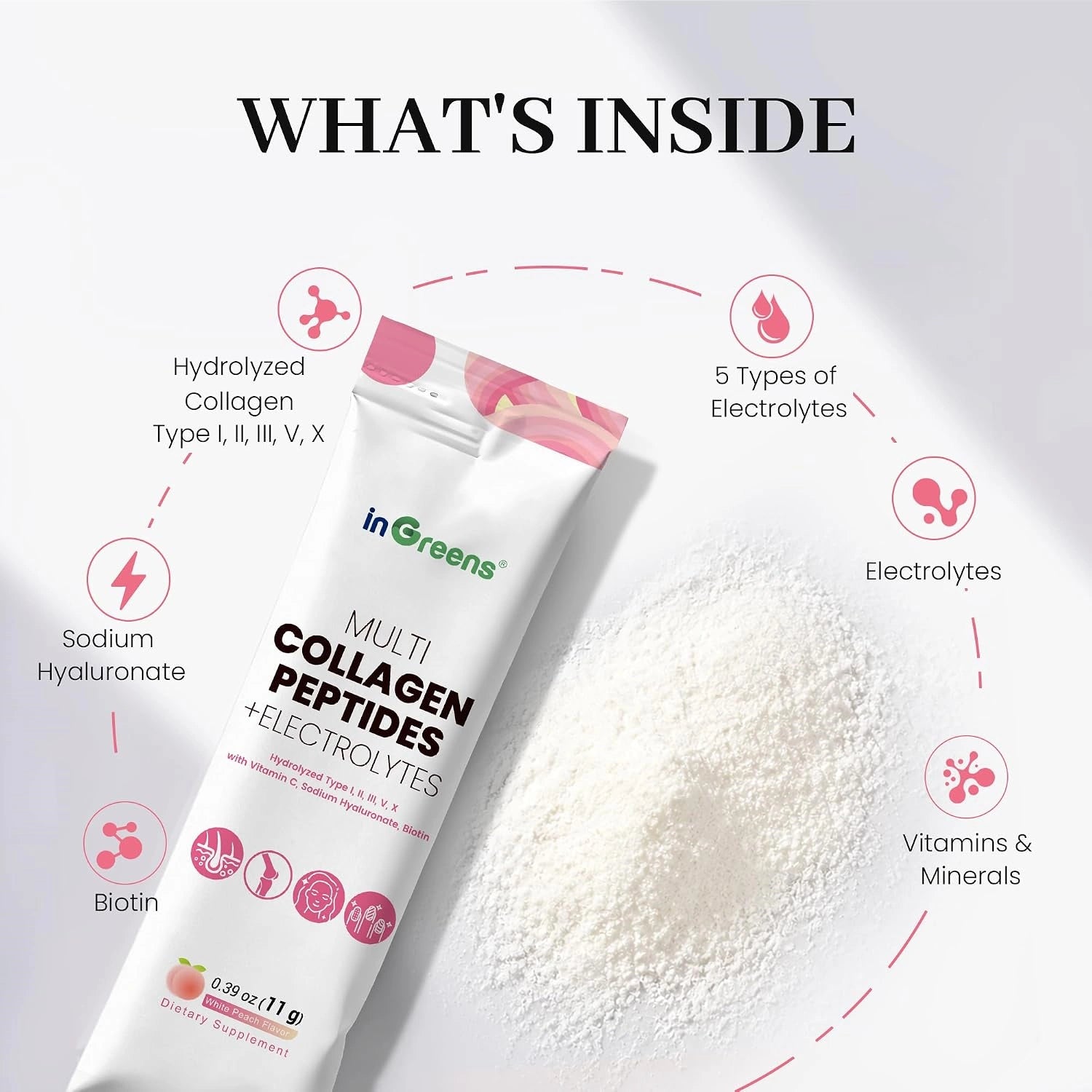 inGreens Multi Collagen Peptides Powder – White Peach, 30 Sticks