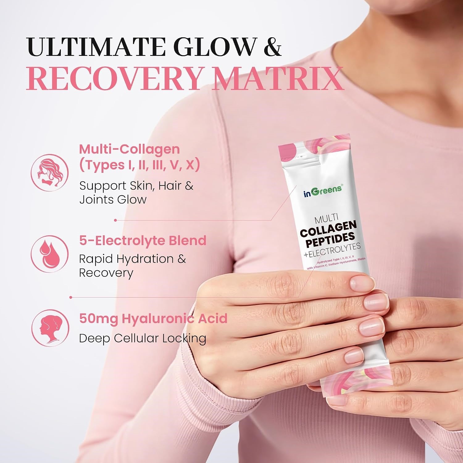 inGreens Multi Collagen Peptides Powder – White Peach, 30 Sticks