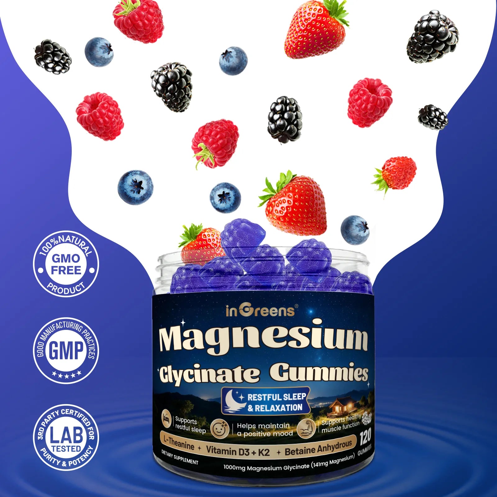 inGreens Magnesium Glycinate Gummies – 141mg, Berry, 120 Count