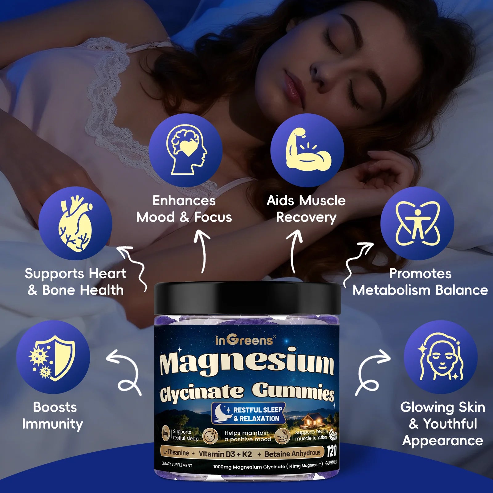 inGreens Magnesium Glycinate Gummies – 141mg, Berry, 120 Count