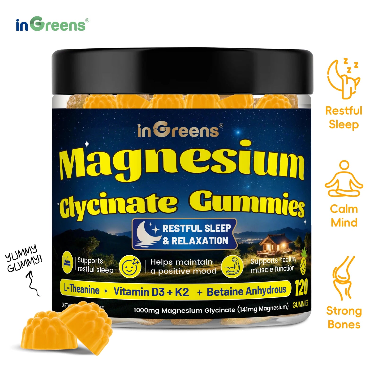inGreens Magnesium Glycinate Gummies – 141mg, Berry, 120 Count