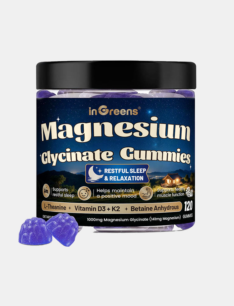 inGreens Magnesium Glycinate Gummies 6-in-1 | Magnesium 141mg, L-Theanine 200mg, B6, D3, K2 & Betaine | 120 Gummies (60 Servings) | Sleep, Stress Relief & Focus