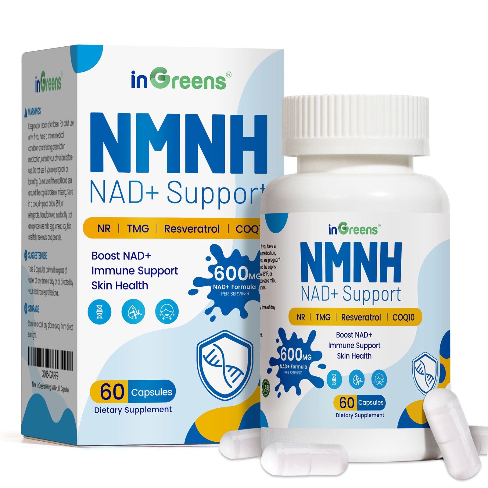 inGreens NMNH 600mg with NR, TMG, Resveratrol & CoQ10 - NAD+ Booster
