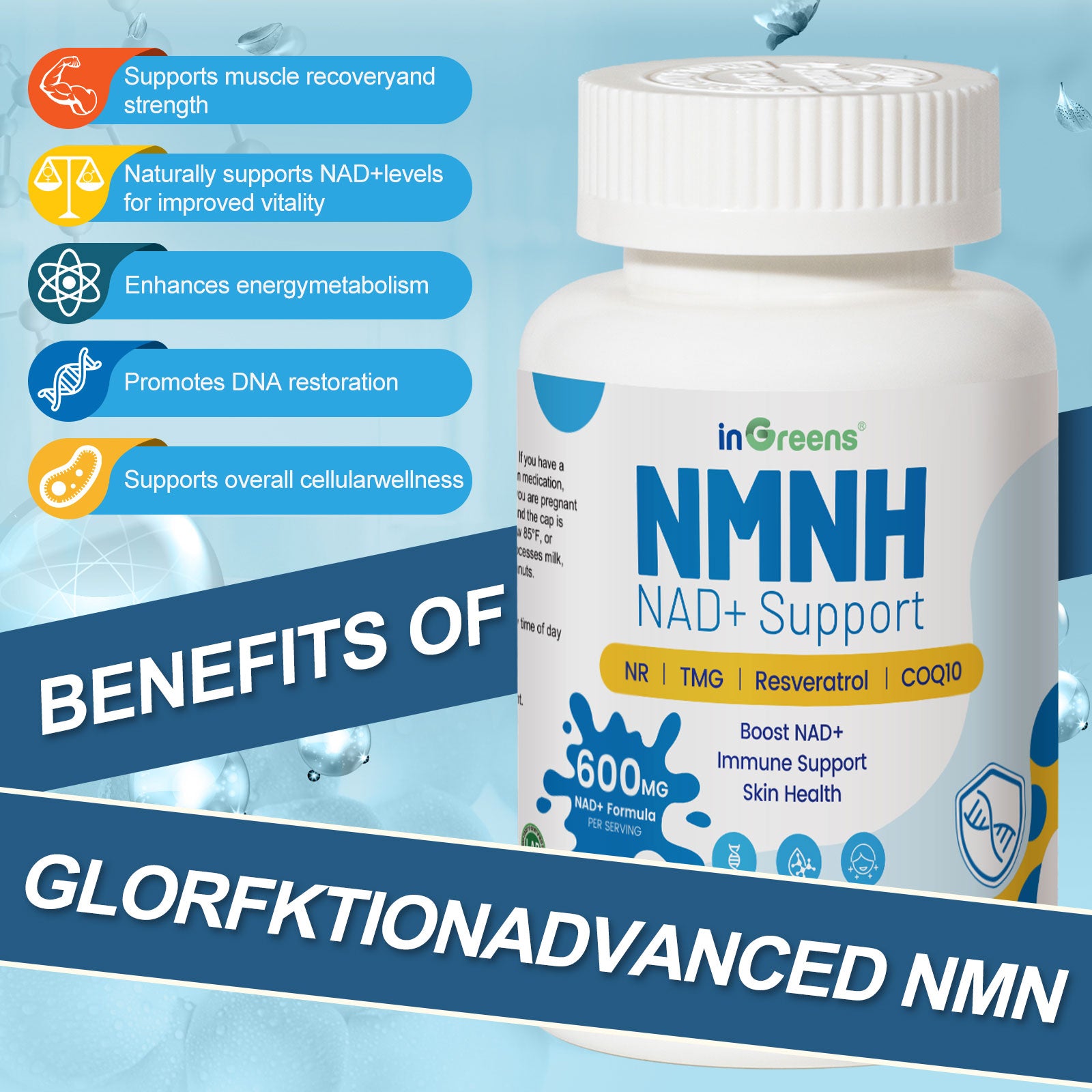 inGreens NMNH 600mg with NR, TMG, Resveratrol & CoQ10 - NAD+ Booster