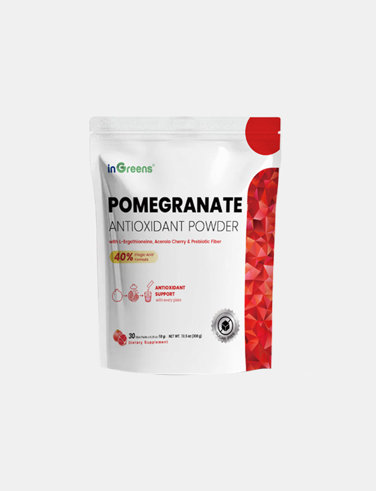 inGreens Pomegranate Powder - Sugar Free Antioxidant Drink Mix | with 40% Ellagic Acid, L-Ergothioneine, Vitamin C & Prebiotic Fiber - 30 Stick Packs