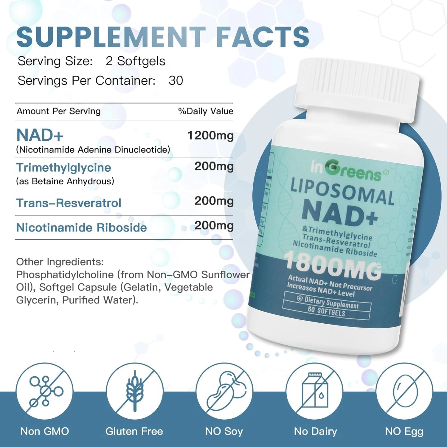 inGreens Liposomal NAD+ 1800mg – NR, Trans-Resveratrol & TMG