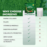 inGreens Super Greens Powder – Collagen, Probiotics & Spirulina, 30 Packets