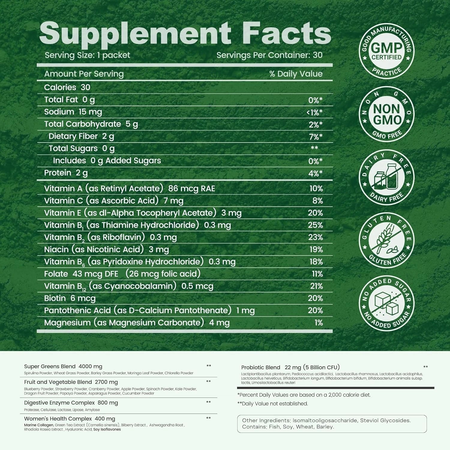 inGreens Super Greens Powder – Collagen, Probiotics & Spirulina, 30 Packets