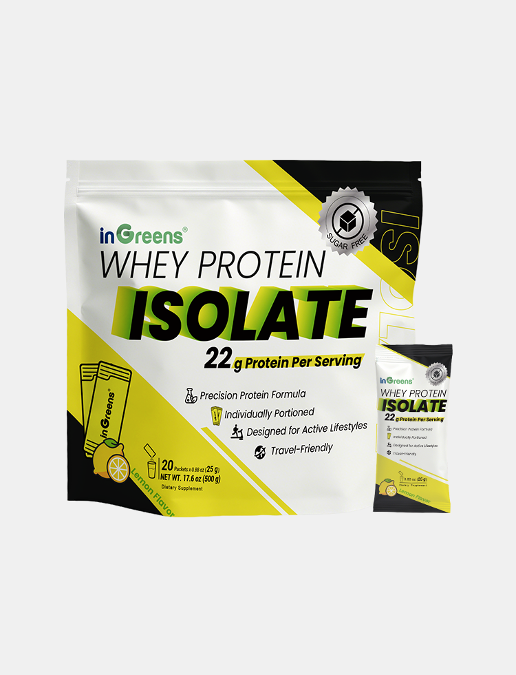 inGreens Clear Protein Isolate Powder - Lemon Flavor | 22g Protein, Sugar Free, 90 Calories - 20 Single Serve Packets