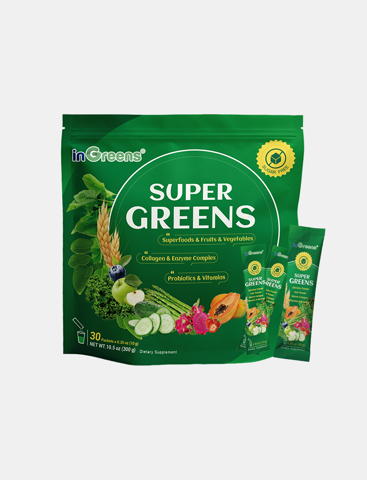 inGreens Super Greens Powder - Natural Flavor | with Collagen, Probiotics, Spirulina, Chlorella - 0 Sugar, 30 Packets
