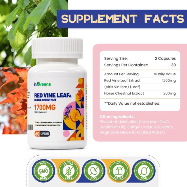 Red Vine Leaf Extract 1700mg & Horse Chestnut Extract Supplements - Image 5